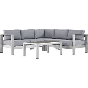 Shore Silver Gray 4 Piece Outdoor Patio Aluminum Sectional Sofa Set EEI-2559-SLV-GRY
