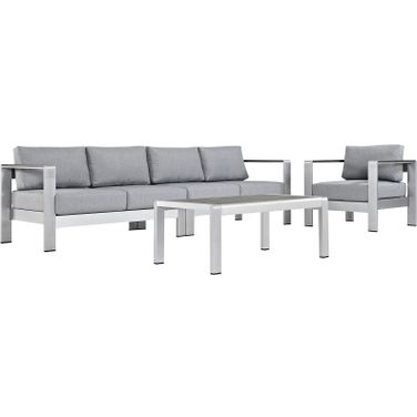 Shore Silver Gray 4 Piece Outdoor Patio Aluminum Sectional Sofa Set EEI-2563-SLV-GRY