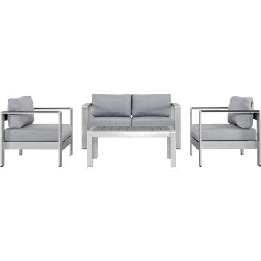 Shore Silver Gray 4 Piece Outdoor Patio Aluminum Sectional Sofa Set EEI-2567-SLV-GRY