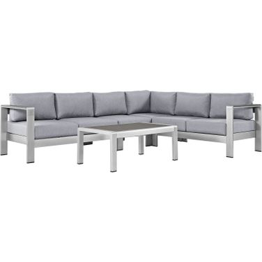 Shore Silver Gray 5 Piece Outdoor Patio Aluminum Sectional Sofa Set EEI-2557-SLV-GRY