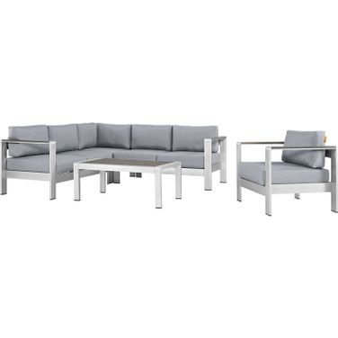 Shore Silver Gray 5 Piece Outdoor Patio Aluminum Sectional Sofa Set EEI-2560-SLV-GRY