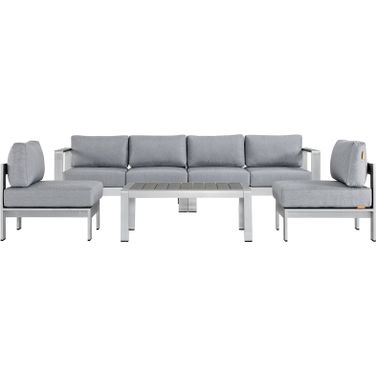 Shore Silver Gray 5 Piece Outdoor Patio Aluminum Sectional Sofa Set EEI-2564-SLV-GRY