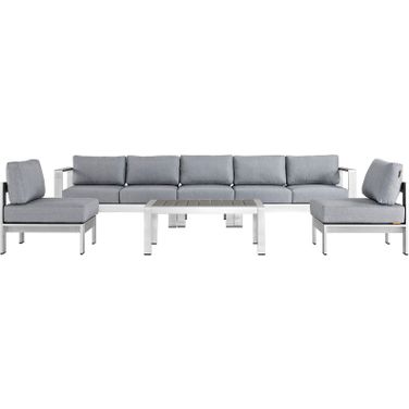 Shore Silver Gray 6 Piece Outdoor Patio Aluminum Sectional Sofa Set EEI-2565-SLV-GRY
