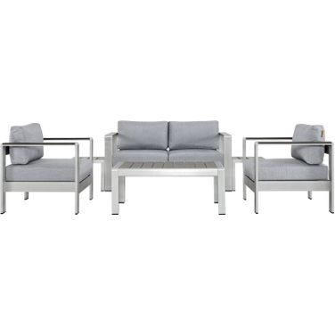 Shore Silver Gray 6 Piece Outdoor Patio Aluminum Sectional Sofa Set EEI-2568-SLV-GRY