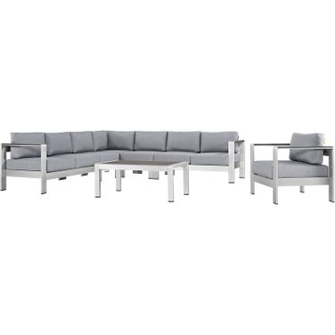 Shore Silver Gray 7 Piece Outdoor Patio Aluminum Sectional Sofa Set