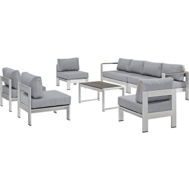 Shore Silver Gray 7 Piece Outdoor Patio Sectional Sofa Set