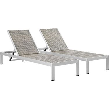 Shore Silver Gray Chaise Outdoor Patio Aluminum Set of 2 EEI-2477-SLV-GRY-SET