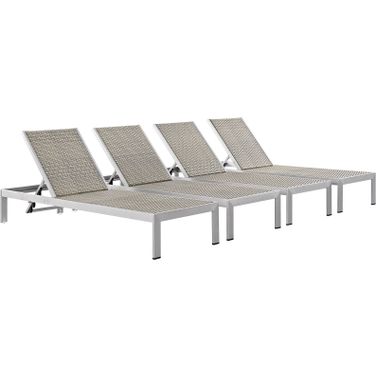 Shore Silver Gray Chaise Outdoor Patio Aluminum Set of 4 EEI-2478-SLV-GRY-SET