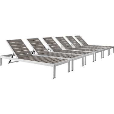 Shore Silver Gray Chaise Outdoor Patio Aluminum Set of 6 EEI-2469-SLV-GRY-SET