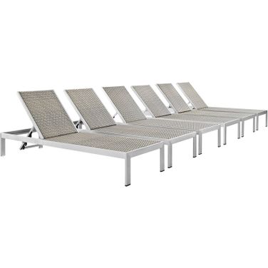 Shore Silver Gray Chaise Outdoor Patio Aluminum Set of 6 EEI-2479-SLV-GRY-SET