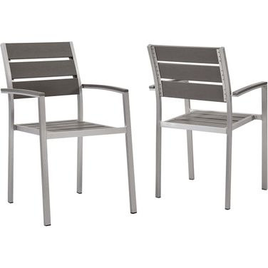 Shore Silver Gray Outdoor Patio Aluminum Dining Arm Chair Set of 2