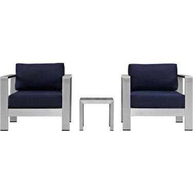 Shore Silver Navy 3 Piece Outdoor Patio Aluminum Set