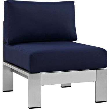 Shore Silver Navy Armless Outdoor Patio Aluminum Chair