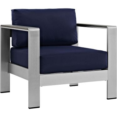 Shore Silver Navy Outdoor Patio Aluminum Arm Chair