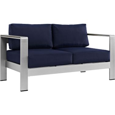 Shore Silver Navy Outdoor Patio Aluminum Loveseat