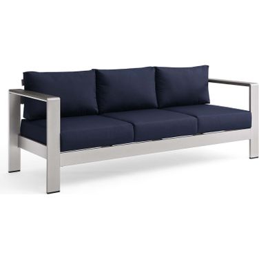 Shore Silver Navy Outdoor Patio Aluminum Sofa