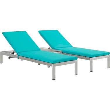 Shore Silver Turquoise 3 Piece Outdoor Patio Aluminum Chaise with Cushions