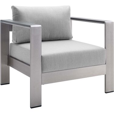 Shore Sunbrella Fabric Aluminum Outdoor Patio Armchair In Silver Gray