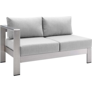 Shore Sunbrella Fabric Aluminum Outdoor Patio Left-Arm Loveseat EEI-4223-SLV-GRY