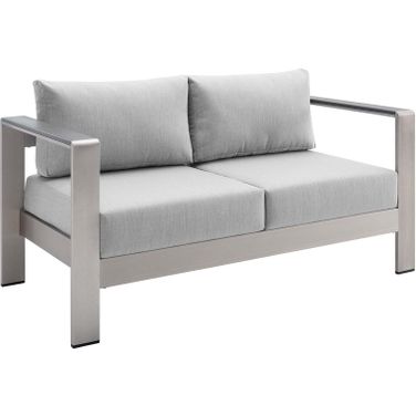 Shore Sunbrella Fabric Aluminum Outdoor Patio Loveseat EEI-4226-SLV-GRY