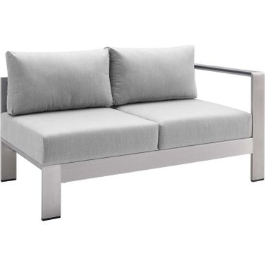 Shore Sunbrella Fabric Aluminum Outdoor Patio Right-Arm Loveseat EEI-4222-SLV-GRY