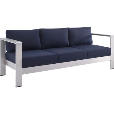 Shore Sunbrella Fabric Aluminum Outdoor Patio Sofa EEI-4228-SLV-NAV
