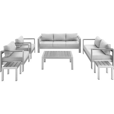 Shore Sunbrella Fabric Outdoor Patio Aluminum 7 Piece Set In Silver Gray