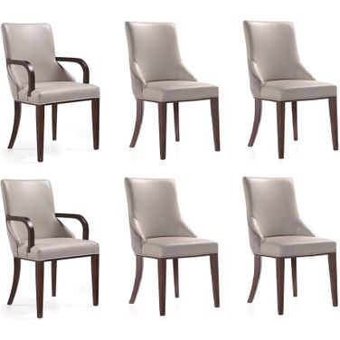 Shubert 6-Piece Faux Leather and Velvet Dining Chair Set In Light Grey