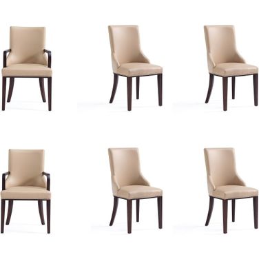 Shubert 6-Piece Faux Leather and Velvet Dining Chair Set In Tan