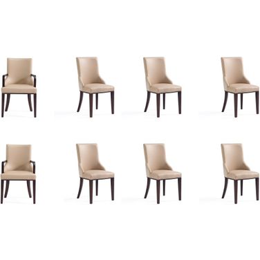 Shubert 8-Piece Faux Leather and Velvet Dining Chair Set In Tan