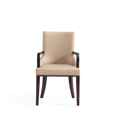 Shubert Faux Leather and Velvet Dining Armchair In Tan
