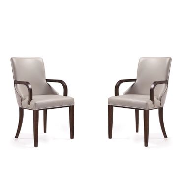 Shubert Faux Leather and Velvet Dining Armchair Set of 2 In Light Grey