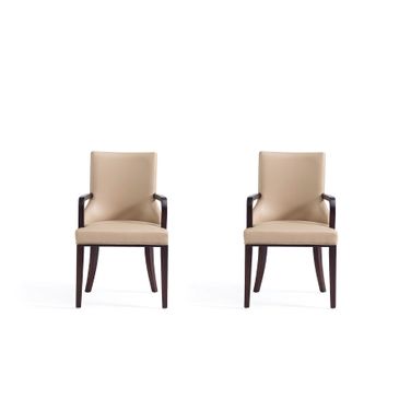 Shubert Faux Leather and Velvet Dining Armchair Set of 2 In Tan