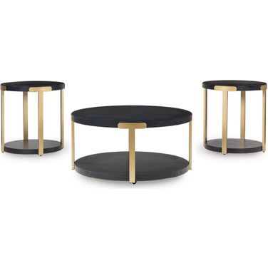Shylore Table Set of 3 In Brass and Black