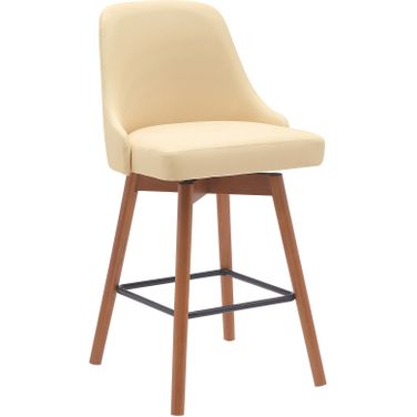 Sicily 26 Inch Swivel Walnut Wood Counter Stool In Cream Faux Leather