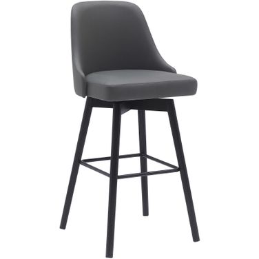 Sicily 30 Inch Swivel Black Wood Bar Stool In Gray Faux Leather