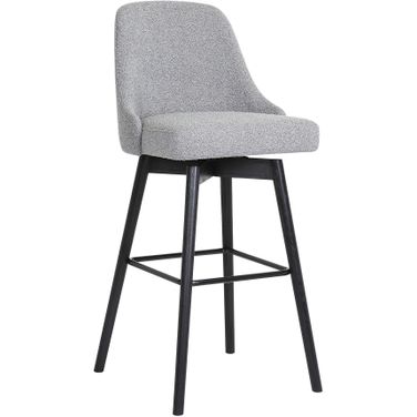 Sicily 30 Inch Swivel Black Wood Bar Stool In Light Gray Fabric