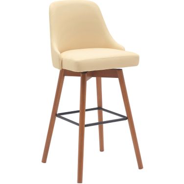 Sicily 30 Inch Swivel Walnut Wood Bar Stool In Cream Faux Leather