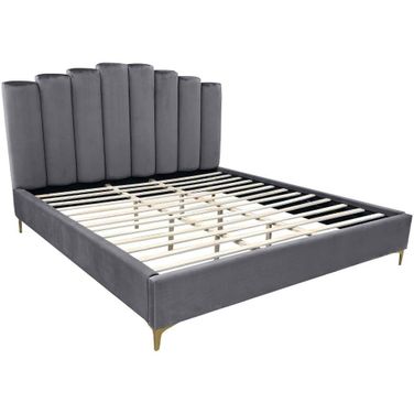 Sicily Velvet Fabric California King Platform Bed In Gray