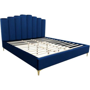 Sicily Velvet Fabric King Platform Bed In Blue