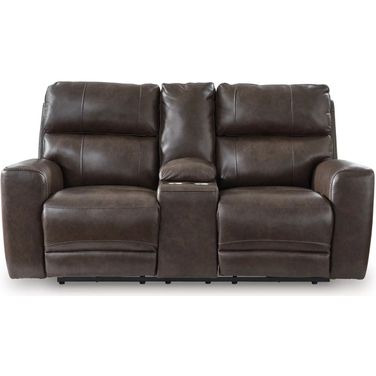 Side Step Power Reclining Loveseat with Console In Smoke