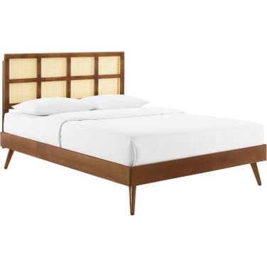 Sidney Cane and Wood King Platform Bed With Splayed Legs In Walnut