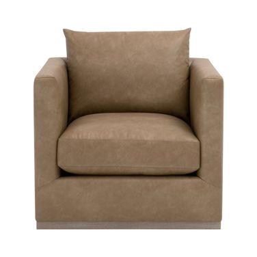 Siena Plinth Base Swivel Club Chair In Ivanhoe Toast and Natural Gray