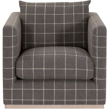 Siena Plinth Base Swivel Club Chair In Windowpane Steel and Natural Gray