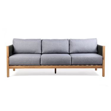 Sienna Outdoor Eucalyptus Sofa In Teak Finish with Gray Cushions