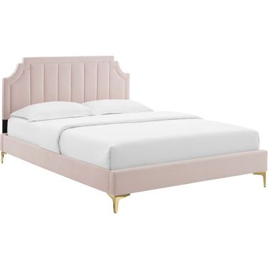Sienna Performance Velvet Queen Platform Bed MOD-6712-PNK