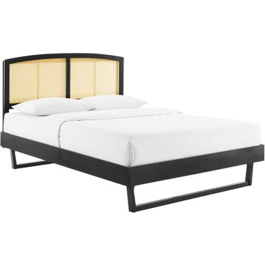 Sierra Cane and Wood Full Platform Bed With Angular Legs In Black