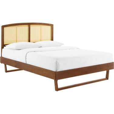 Sierra Cane and Wood King Platform Bed With Angular Legs In Walnut