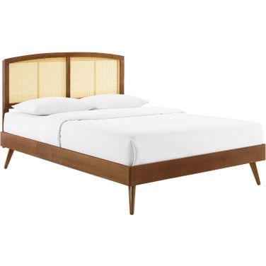 Sierra Cane and Wood Queen Platform Bed With Splayed Legs In Walnut