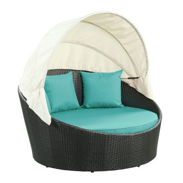 Siesta Espresso Turquoise Canopy Outdoor Patio Daybed EEI-642-EXP-TRQ